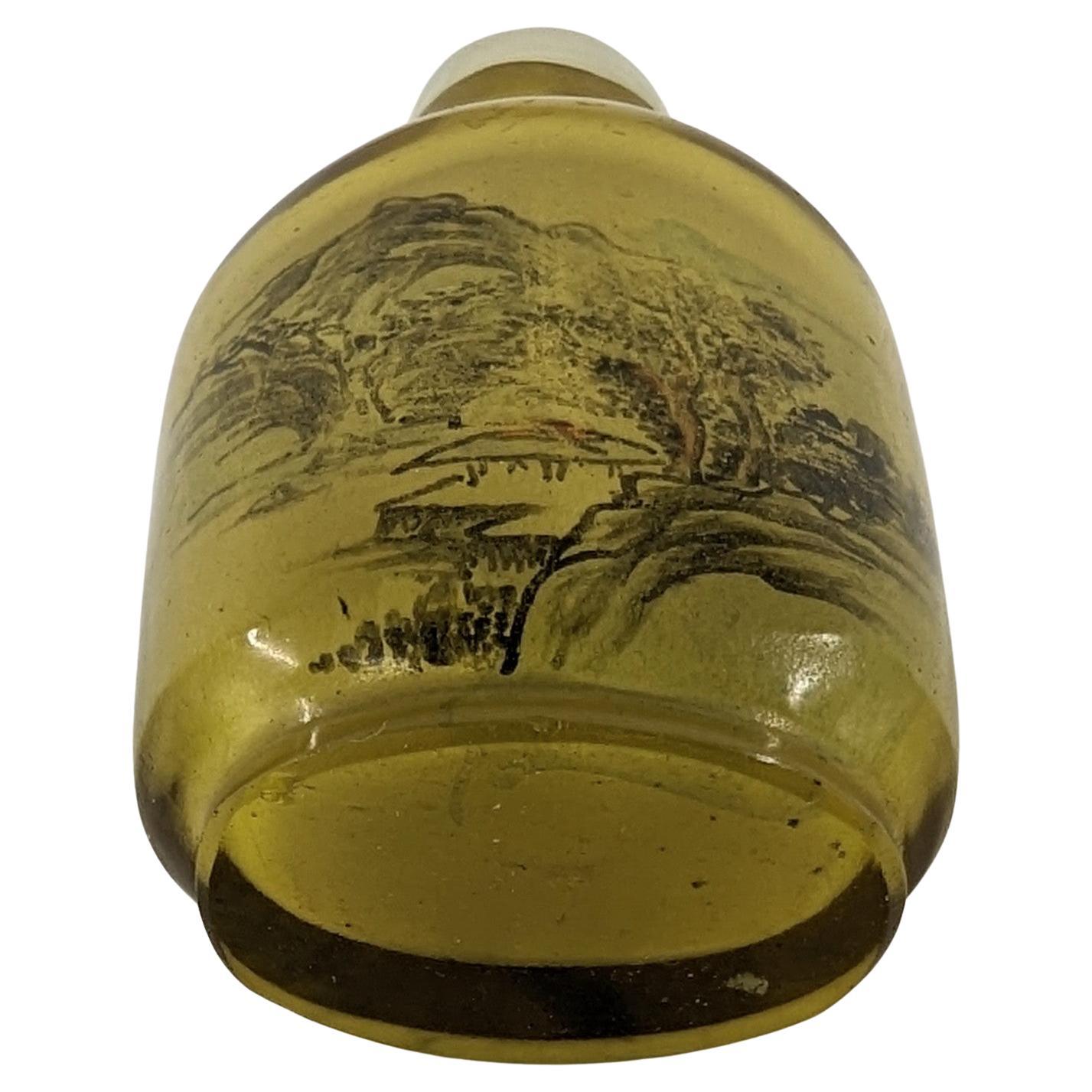 Antique Chinese Inside Painted Yellow Glass Mini Snuff Bottle Republic 20c IPSB For Sale 1