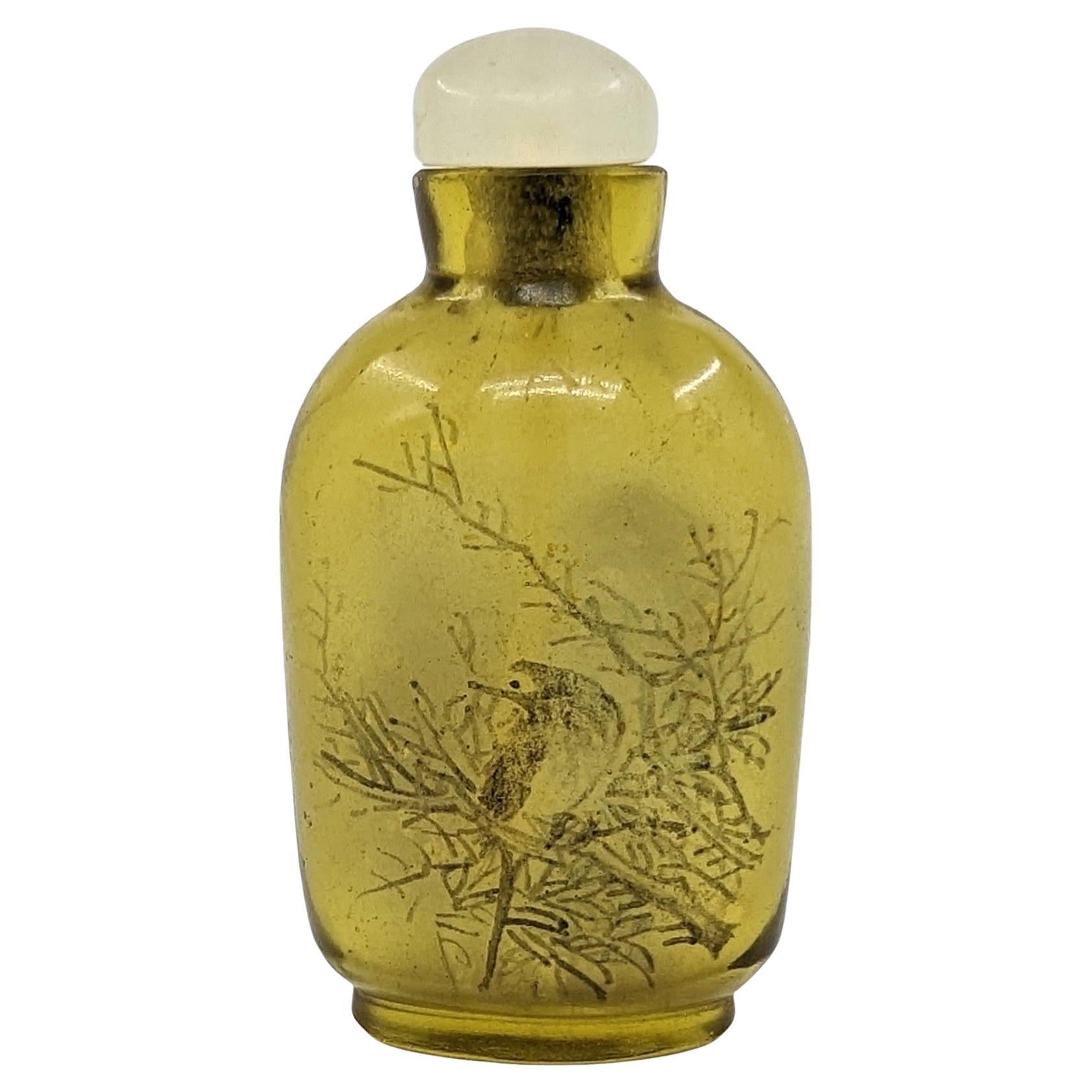 Mini bouteille de parfum chinoise ancienne en verre jaune peint à l'intérieur République 20c IPSB en vente