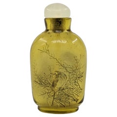 Antike chinesische Mini-Schnupftabakflasche aus gelbem Glas, im Innenraum bemalt, Republik 20c IPSB