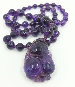 Antique Chinese Intense Purple Amethyst Pendant Graduating Beaded Necklace 24"