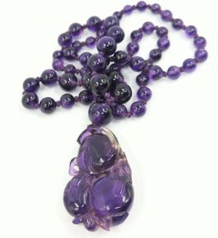 Collier chinois antique avec pendentif en améthyste violet intense et perles graduées 24". 