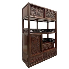 Antique Chinese Intricate Carved Hardwood Curio Cabinet, Display