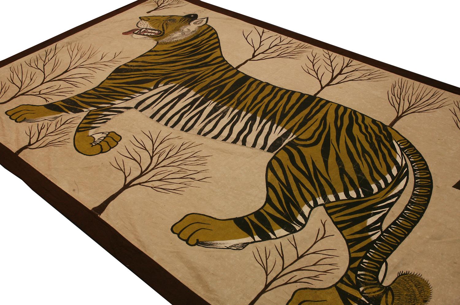 Early 20th Century Antique Chinese Ivory Silk Tiger Textile, ca. 1900