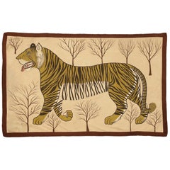 Antique Chinese Ivory Silk Tiger Textile, ca. 1900