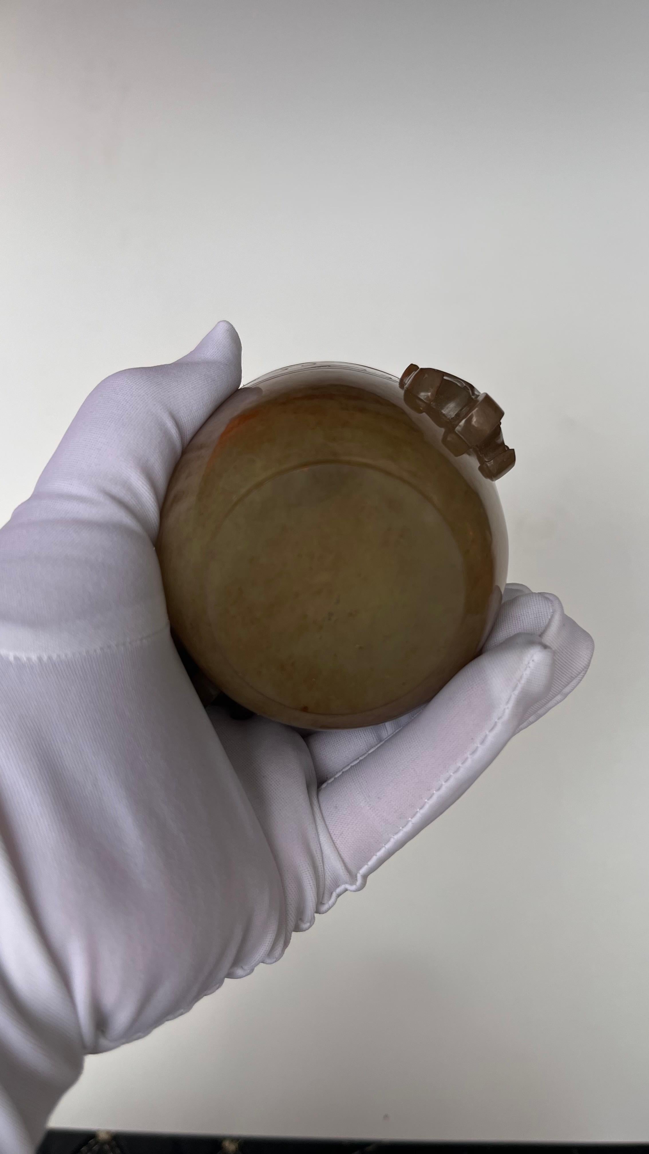 Antique Chinese Jade Cup Carved with Two Beast Head Ears 13