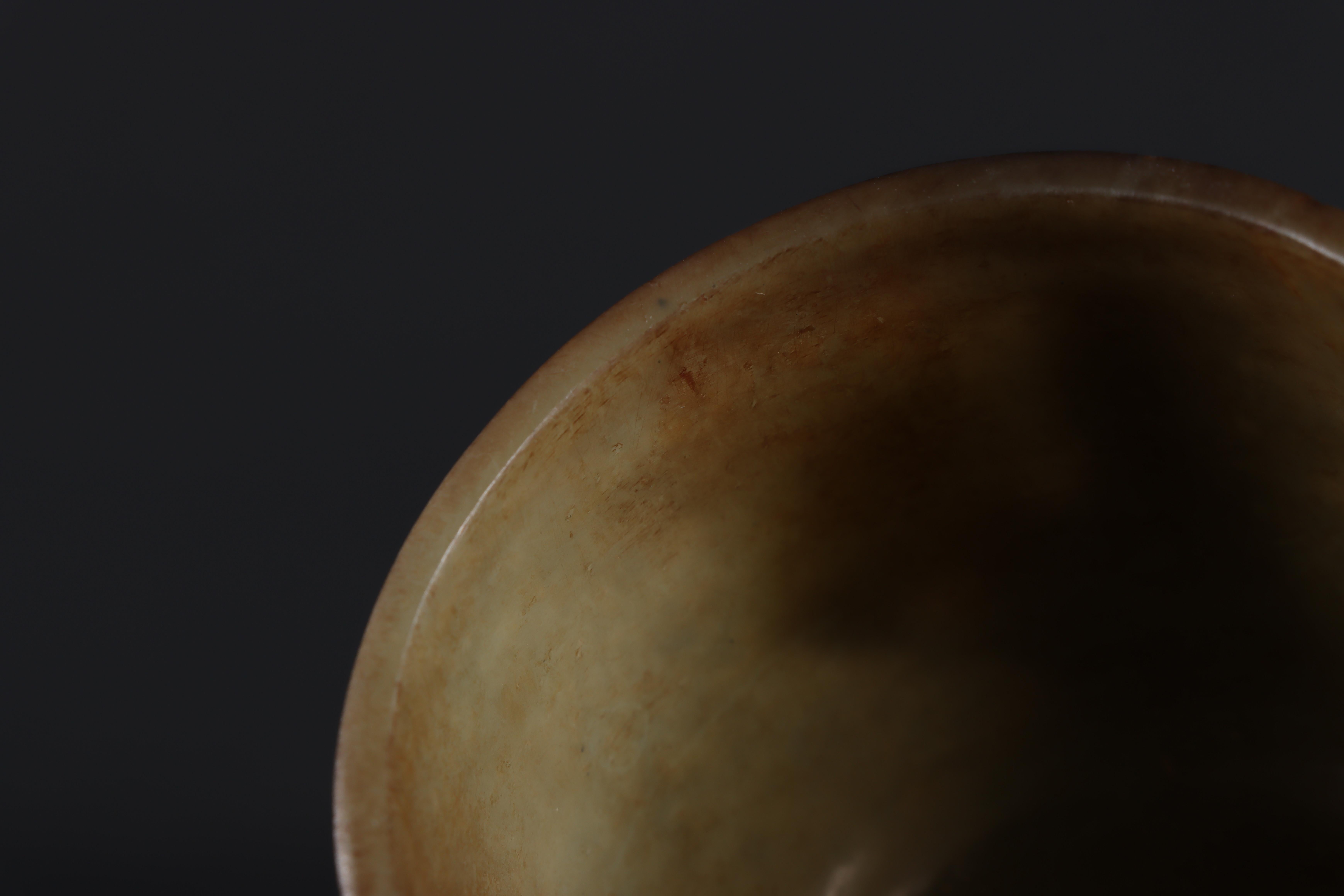 Antique Chinese Jade Cup Carved with Two Beast Head Ears 4