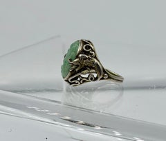 Antique Chinese Jade Dragon Ring Carved Flower Silver Year of the Dragon