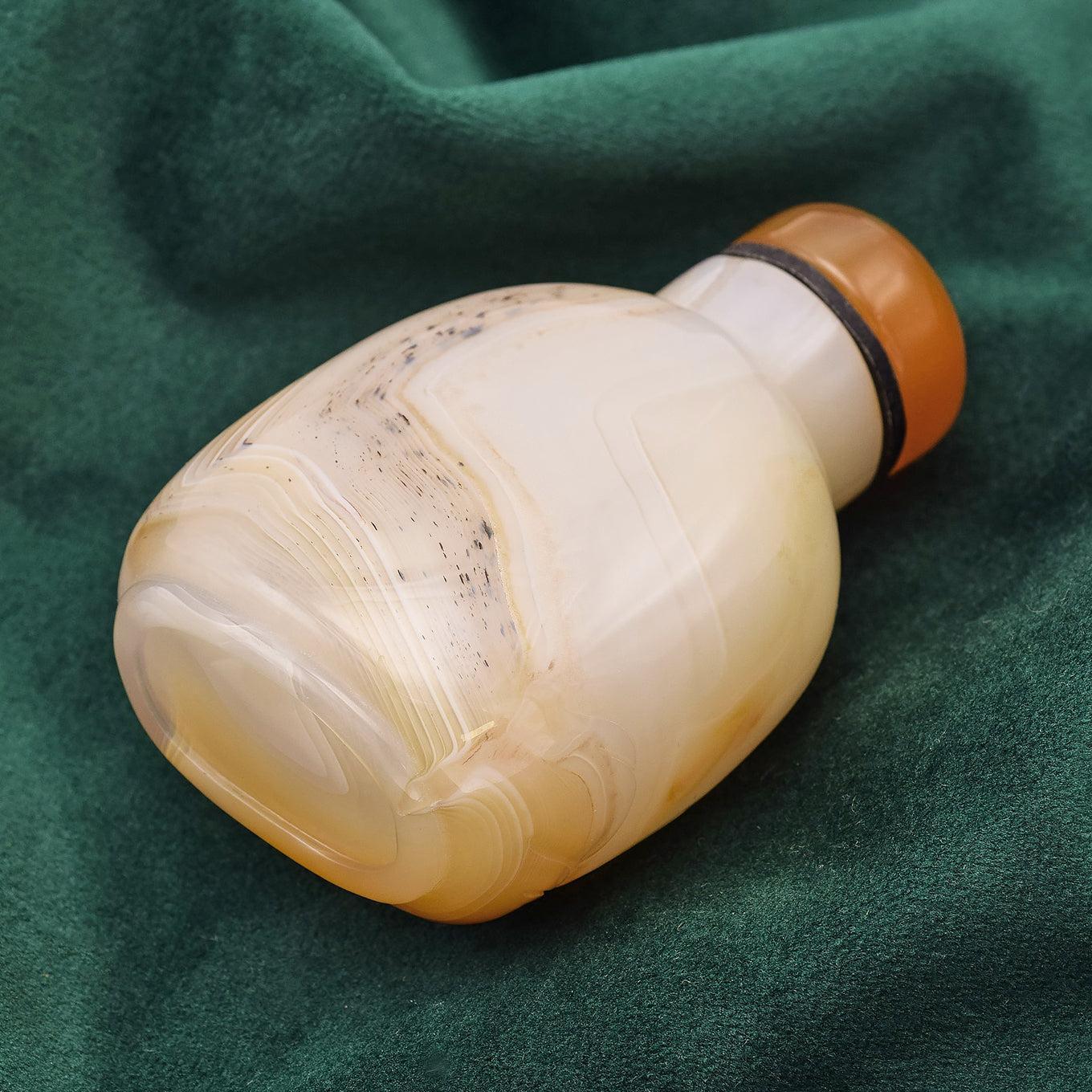 Uncut Antique Chinese Jade People & Landscape Carved Snuff Bottle 130 Grams For Sale