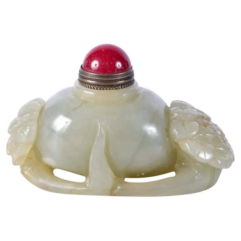 Antique Maison Maquet Jade Coral Silver Snuff Bottle Lighter