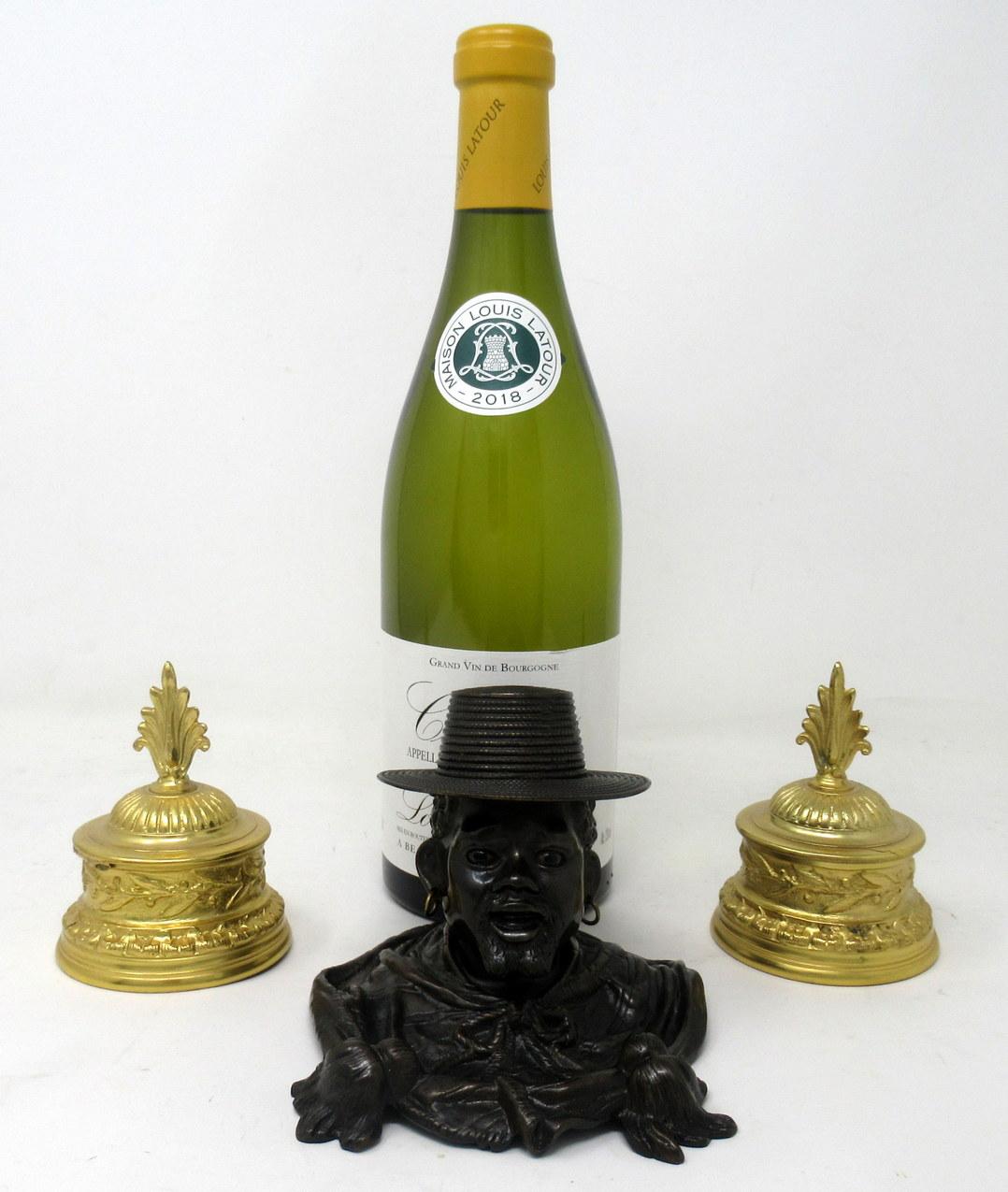 Antique Chinese Japanese Bronze Inkwell Male Bust Pair French Ormolu Desk Set For Sale 4