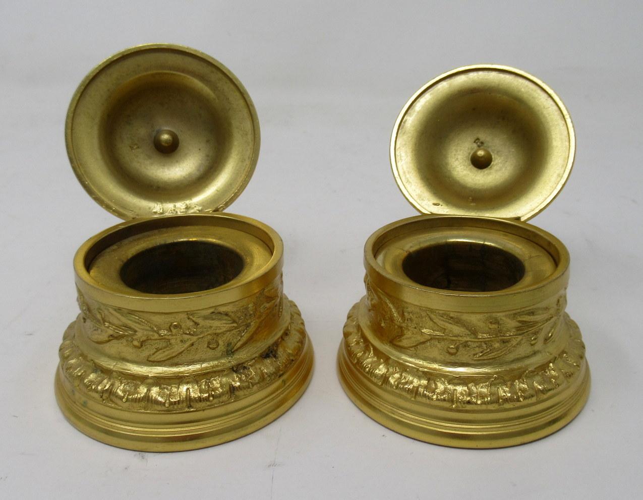 Antique Chinese Japanese Bronze Inkwell Male Bust Pair French Ormolu Desk Set For Sale 1
