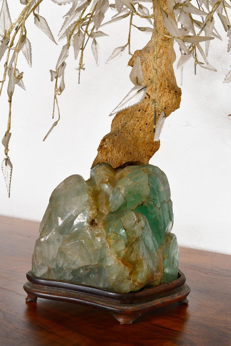 Antique Japanese Chinese Glass Bonsai Tree Jade Green Quartz Gemstone