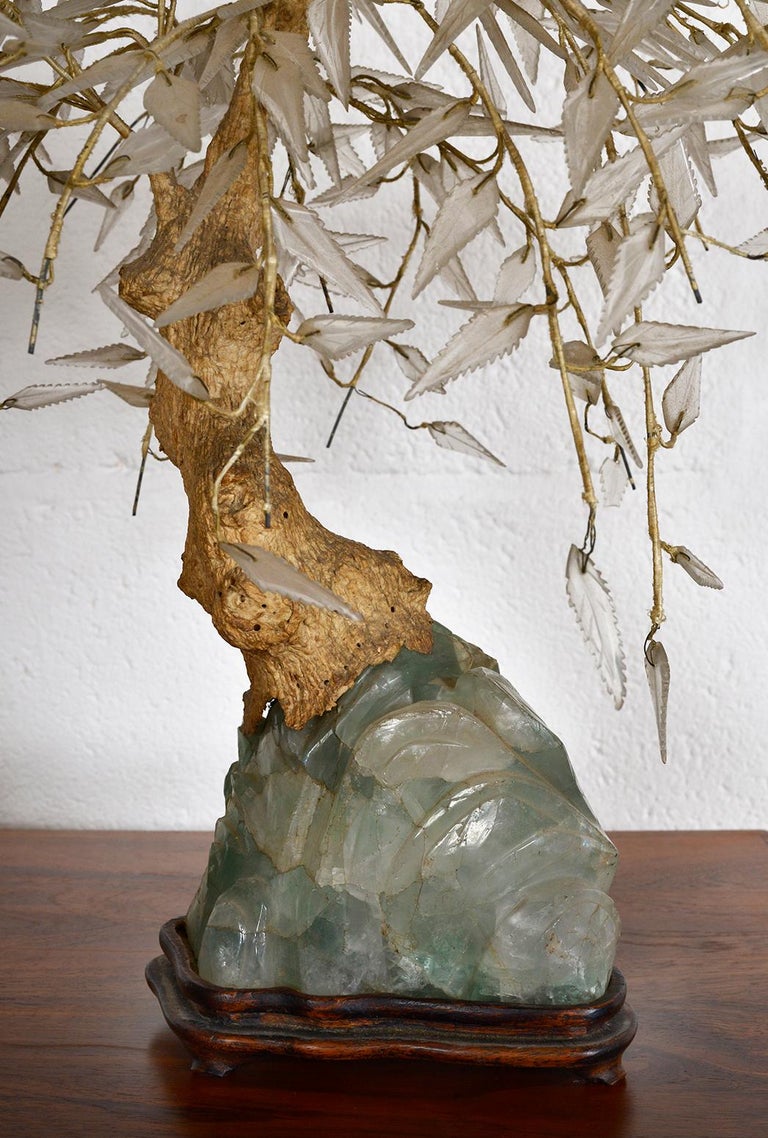 Antique Japanese Chinese Glass Bonsai Tree Jade Green Quartz Gemstone
