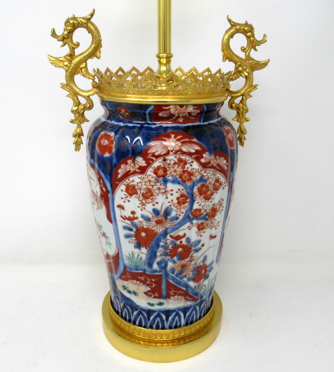 Early Victorian Antique Chinese Japanese Hand Painted Imari Gilt Bronze Table Lamp Gold Blue Red