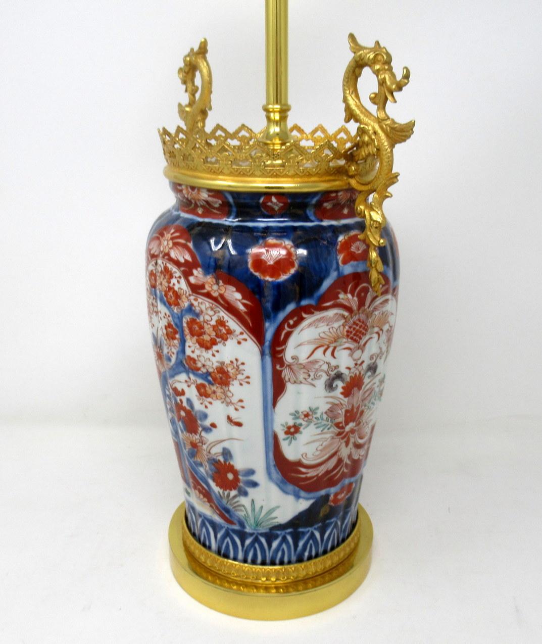 19th Century Antique Chinese Japanese Hand Painted Imari Gilt Bronze Table Lamp Gold Blue Red