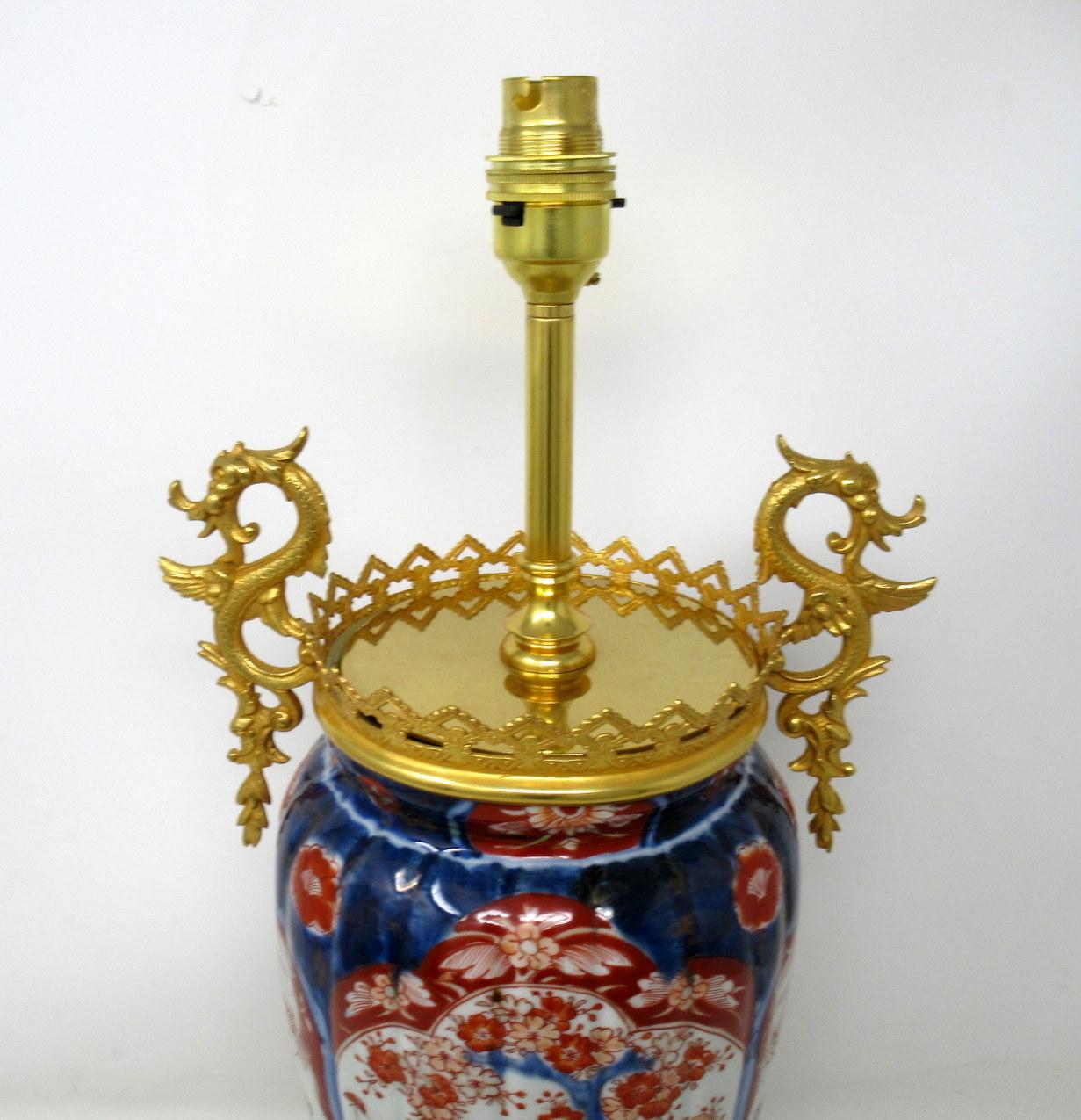 Antique Chinese Japanese Hand Painted Imari Gilt Bronze Table Lamp Gold Blue Red 2