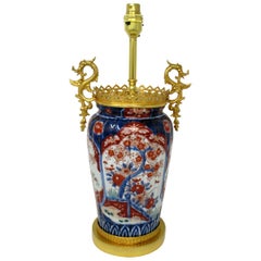 Antique Chinese Japanese Hand Painted Imari Gilt Bronze Table Lamp Gold Blue Red