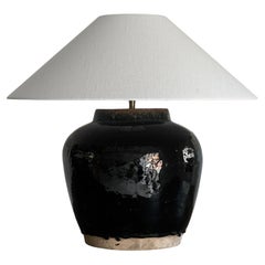 Antique Chinese Jar Lamp with Handmade Belgian Linen Shade