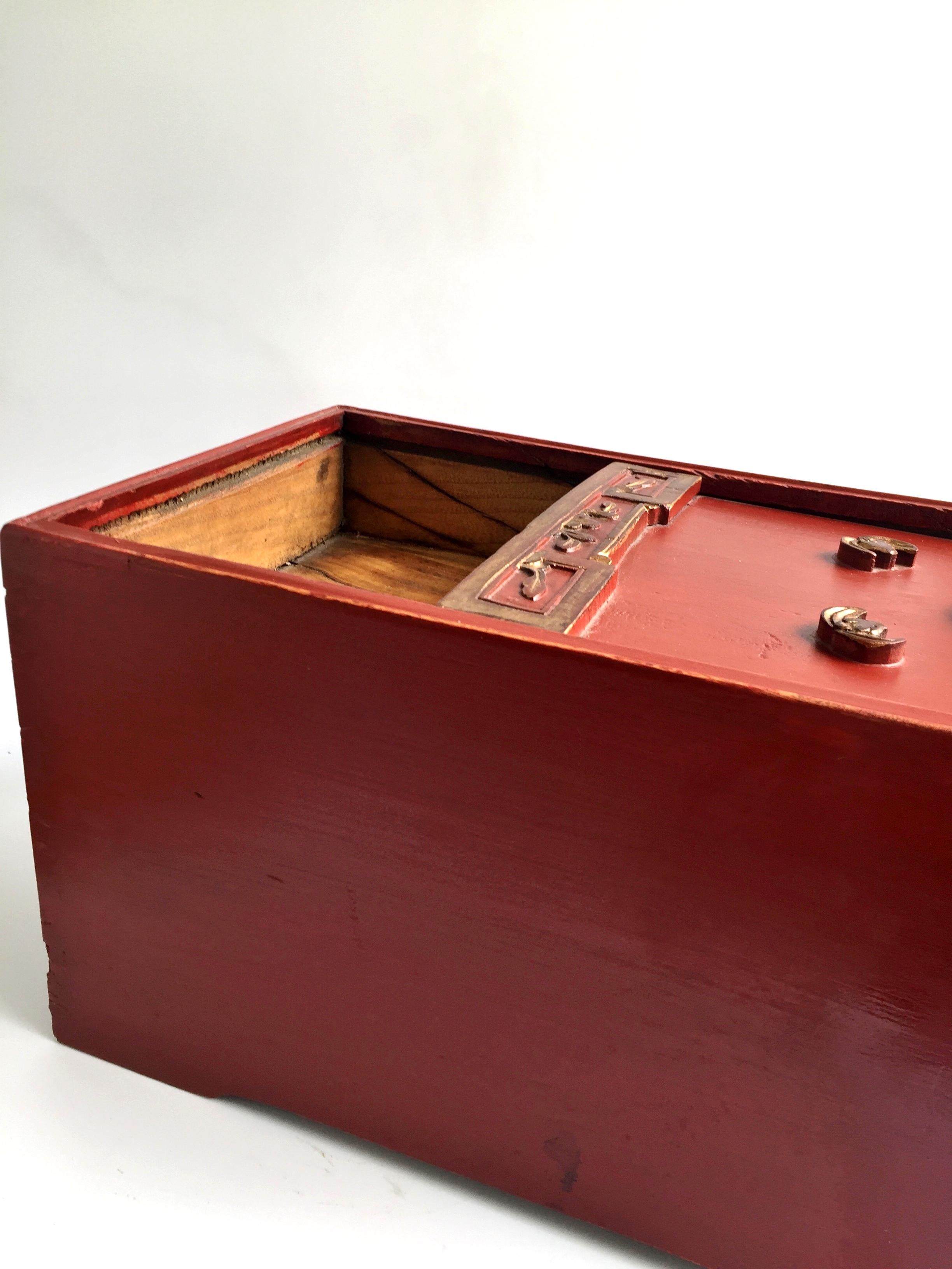 Antique Chinese Jewelry Box, Red Lacquered 6