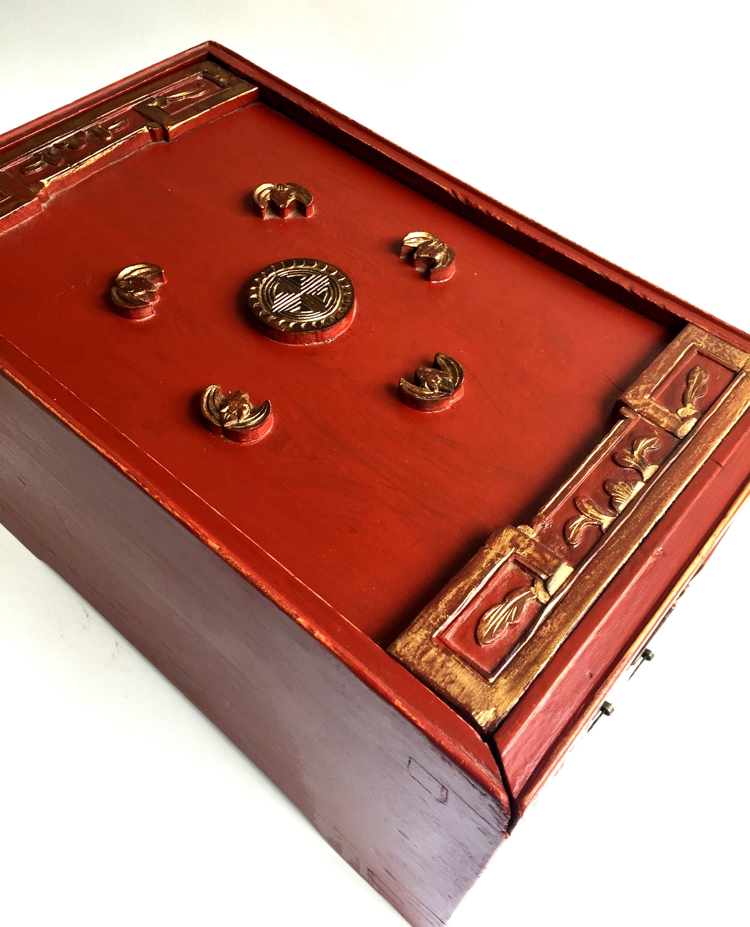 Antique Chinese Jewelry Box, Red Lacquered 8