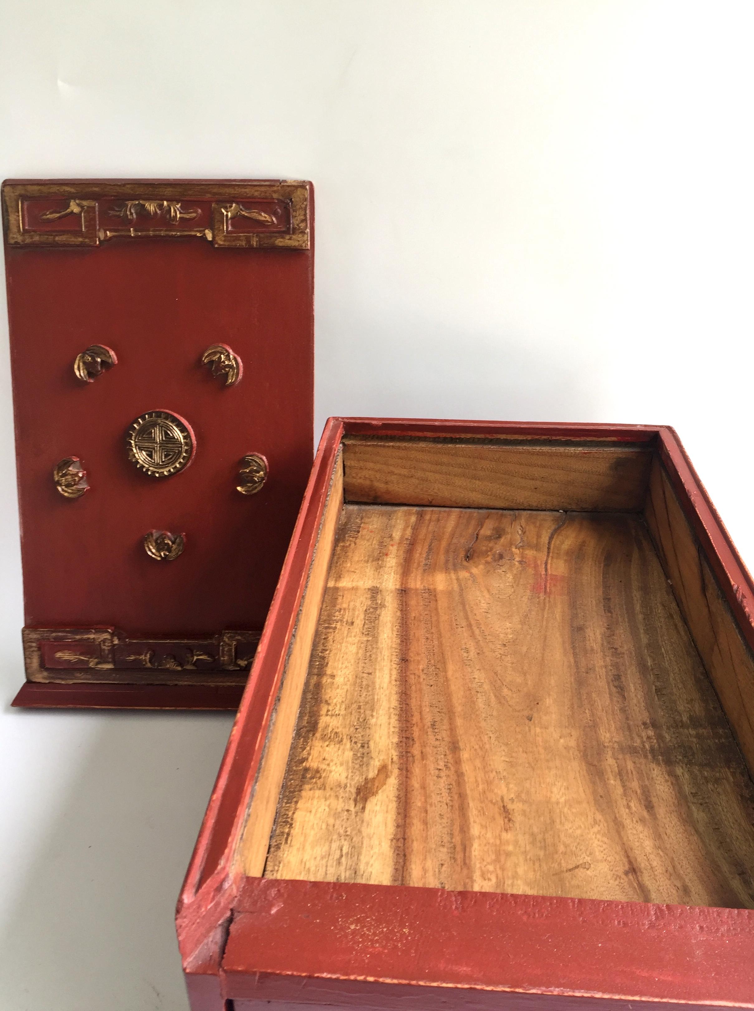 Antique Chinese Jewelry Box, Red Lacquered 2