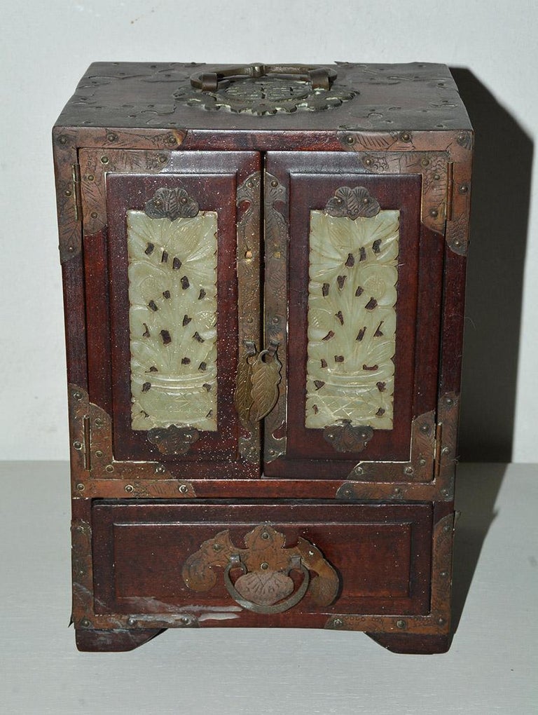 Antique Chinese Jewelry Box with Jade Inset at 1stDibs