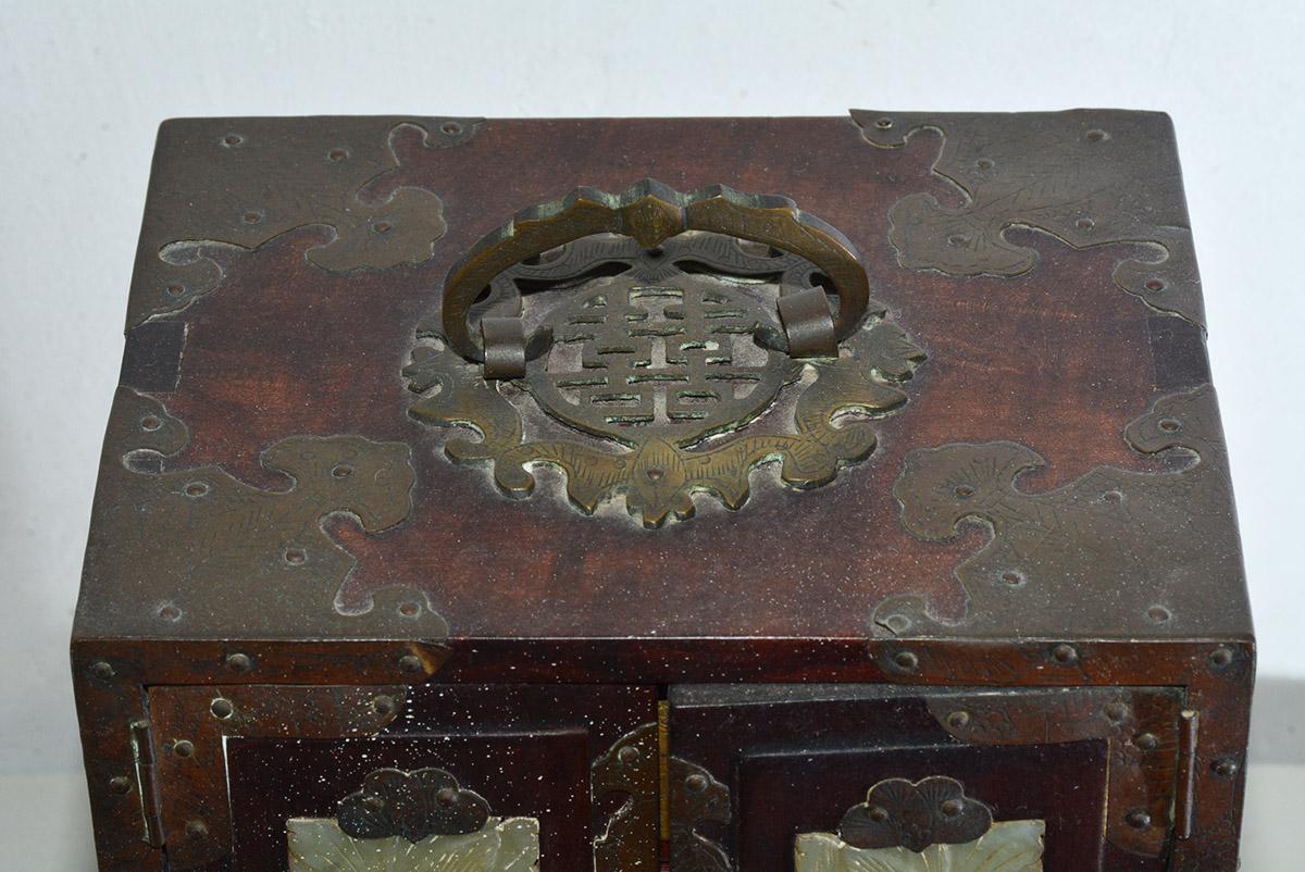 Chinese Export Antique Chinese Jewelry Box with Jade Inset
