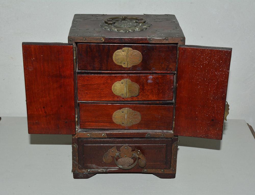 19th Century Antique Chinese Jewelry Box with Jade Inset