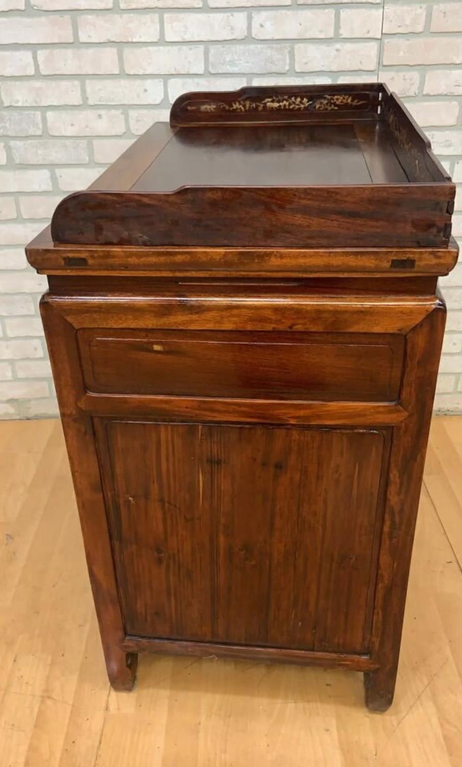 Hand-Carved Antique Chinese Jiangsu Province Rosewood with Bone Inlay Sideboard Cabinet For Sale