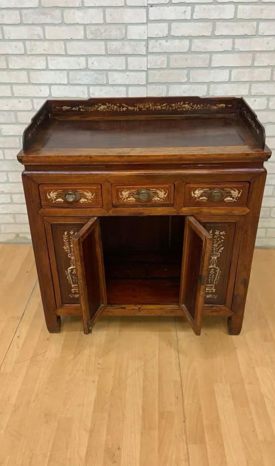 19th Century Antique Chinese Jiangsu Province Rosewood with Bone Inlay Sideboard Cabinet For Sale