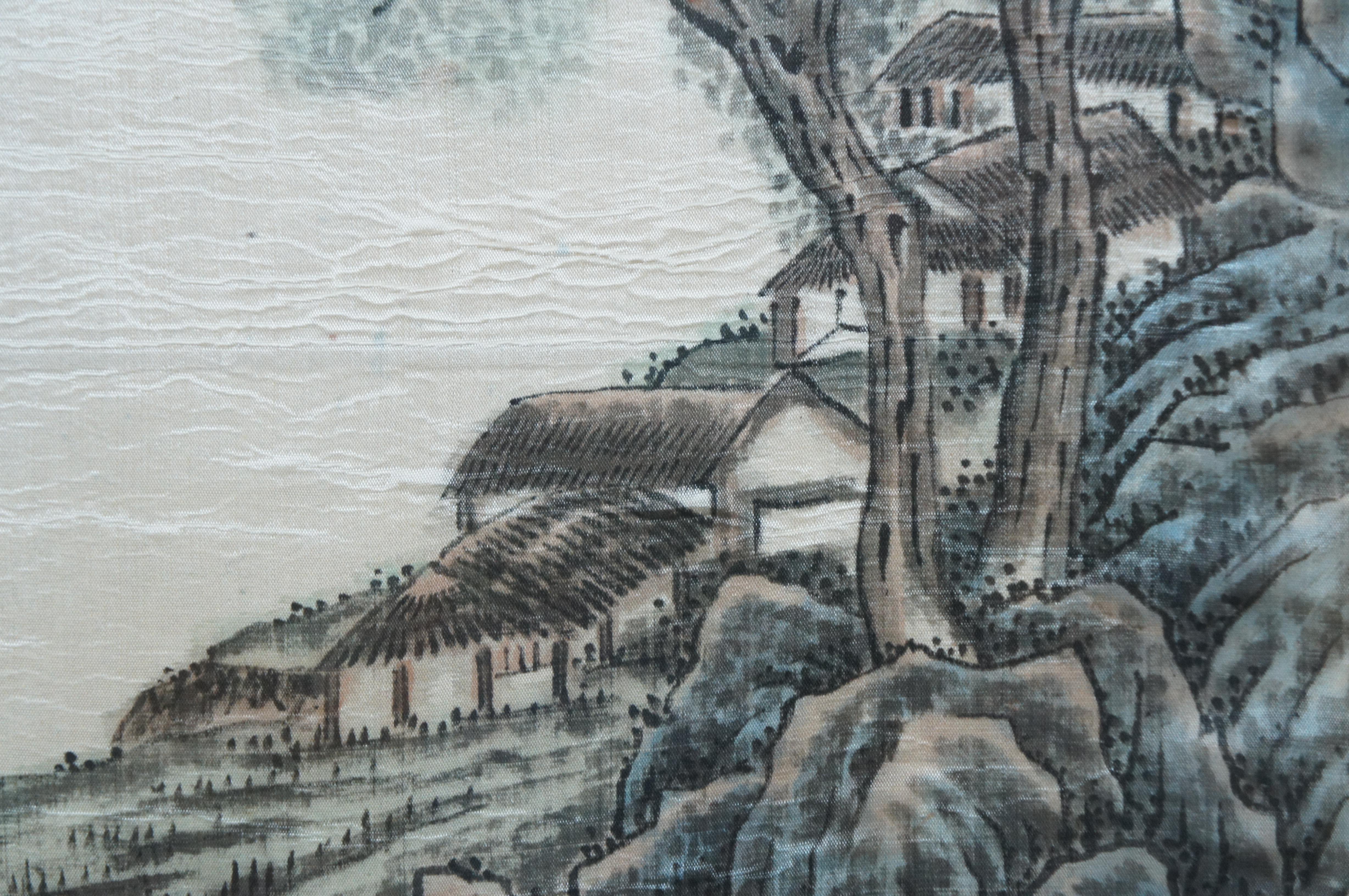 Antique Chinese Jin Zhai Mountain River Landscape Silk Watercolor Painting 60