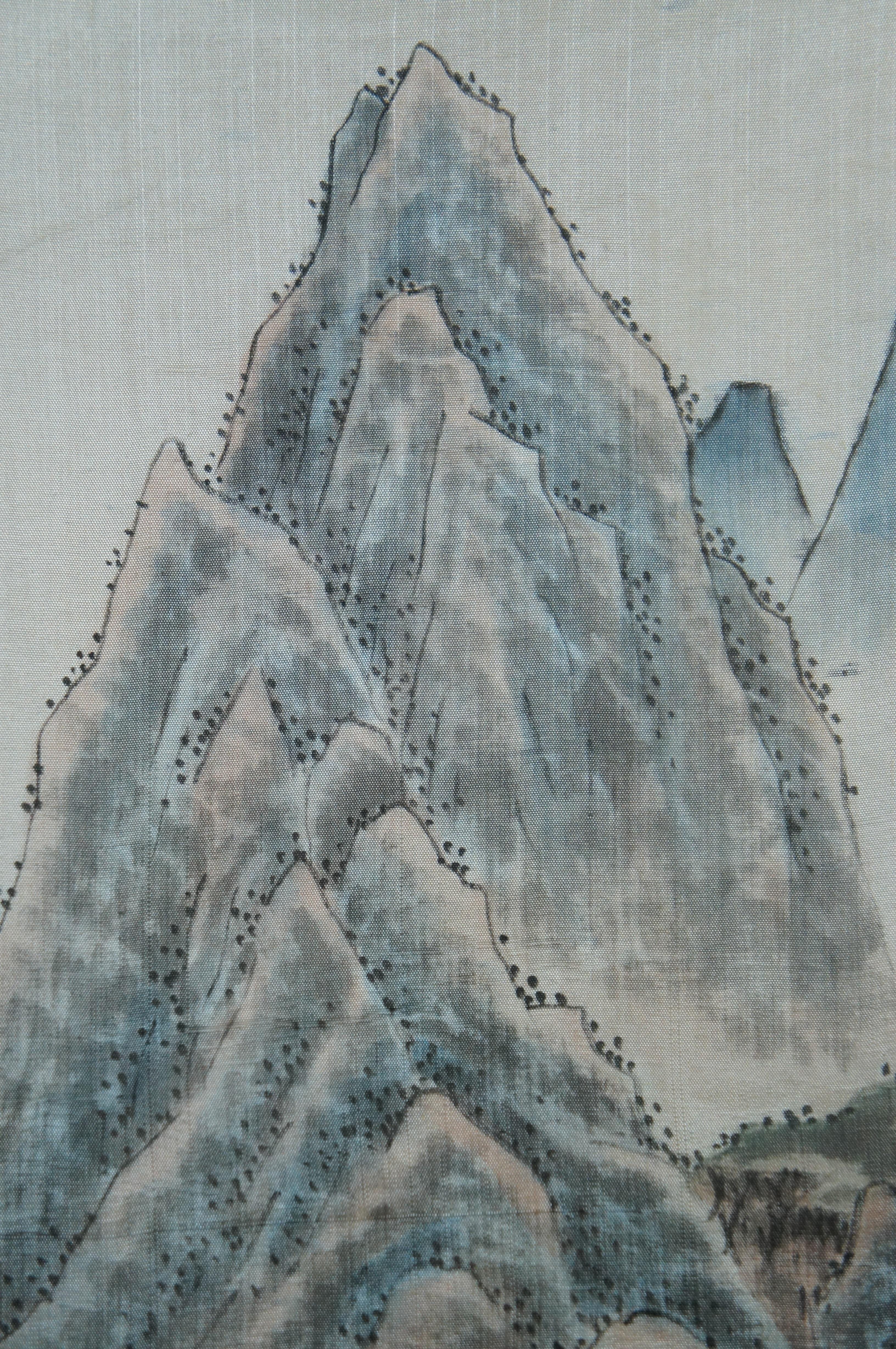 Antique Chinese Jin Zhai Mountain River Landscape Silk Watercolor Painting 60