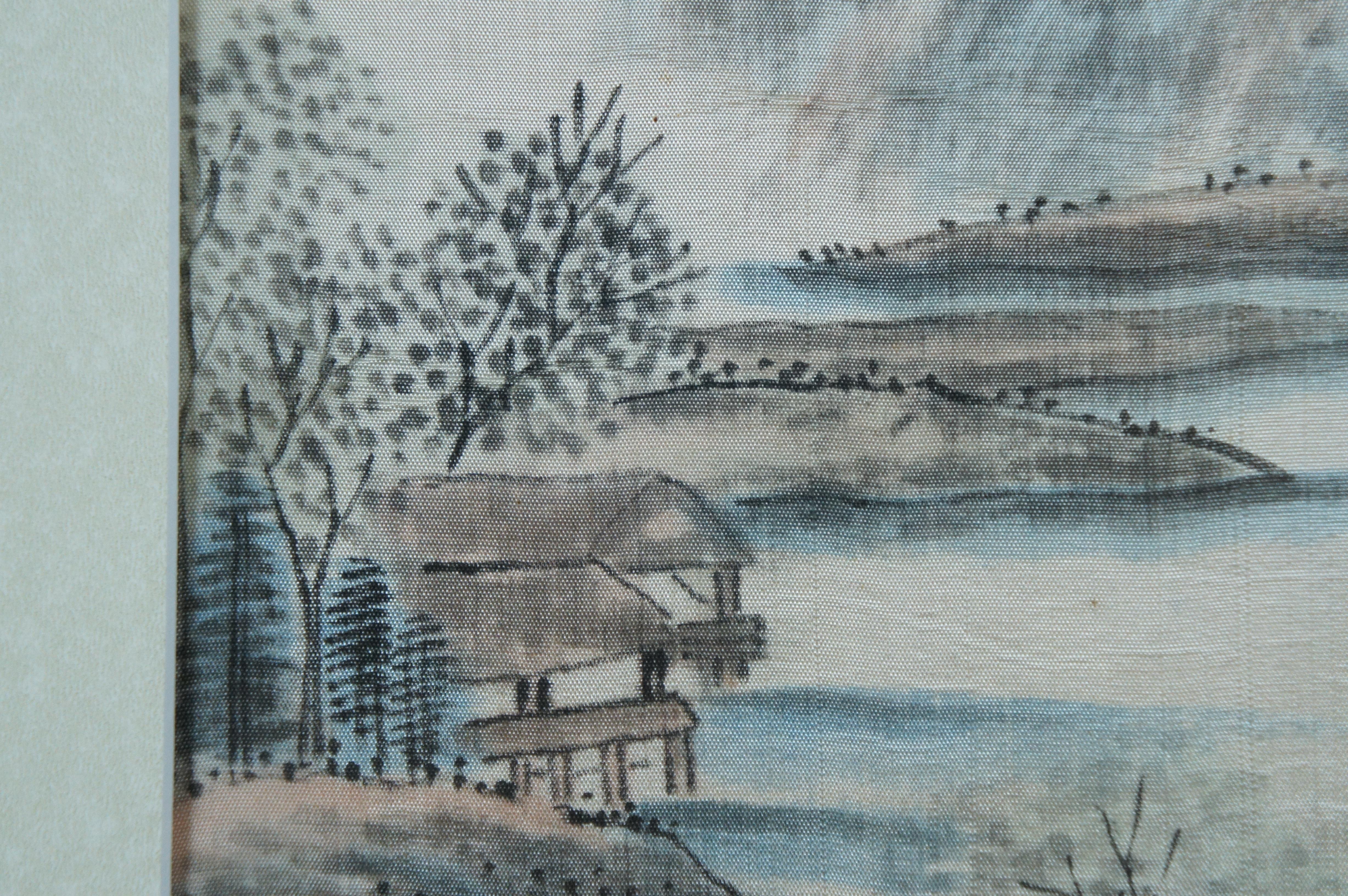 Antique Chinese Jin Zhai Mountain River Landscape Silk Watercolor Painting 60