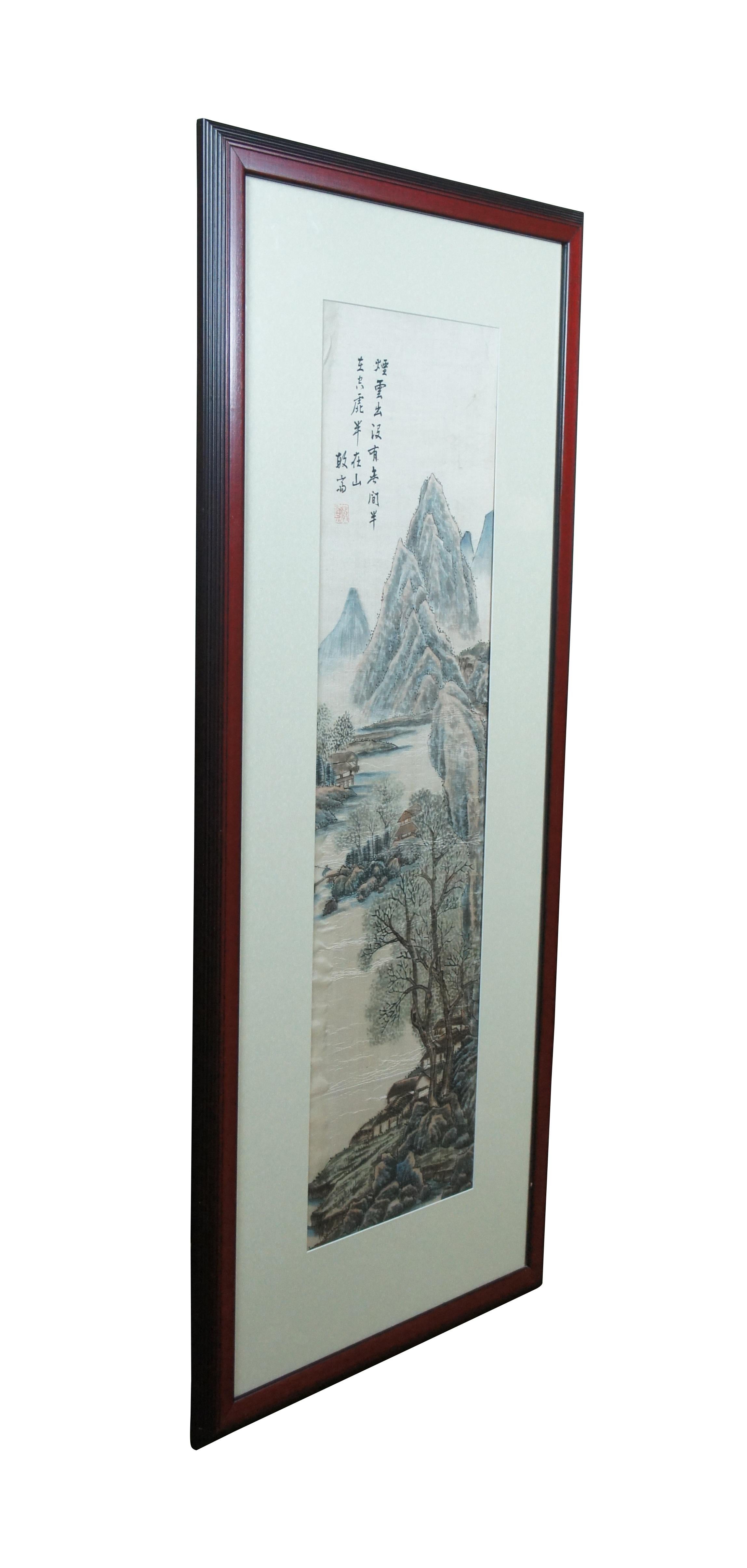 Chinese Export Antique Chinese Jin Zhai Mountain River Landscape Silk Watercolor Painting 60