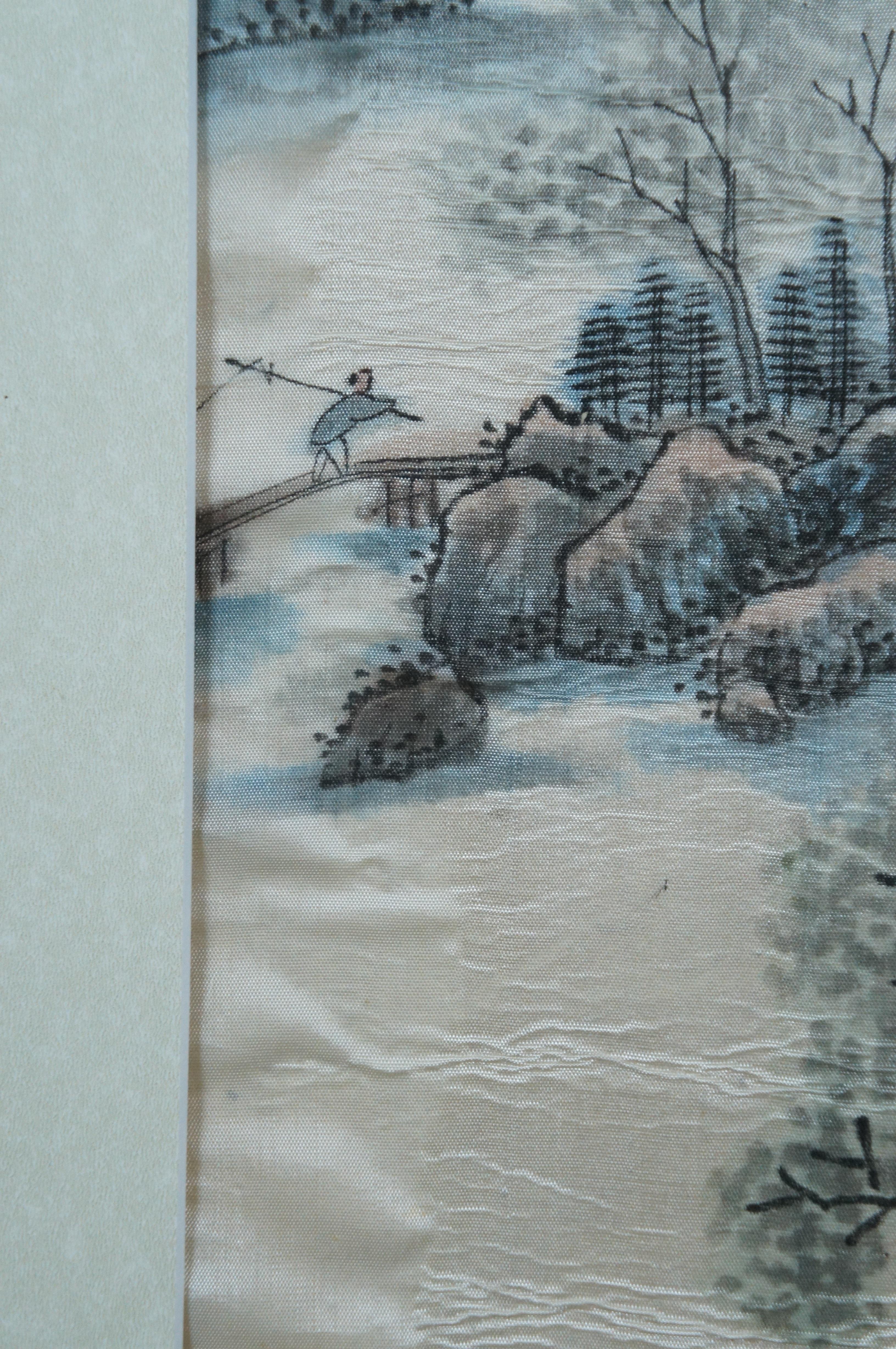 Antique Chinese Jin Zhai Mountain River Landscape Silk Watercolor Painting 60