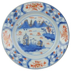 Antique Chinese Kangxi Imari Plate with European Landscape, China, 18th Century