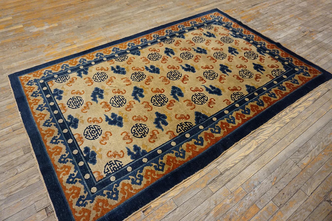 Hand-Knotted Late 19th Century W. Chinese Kansu Carpet ( 5'2