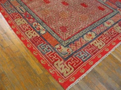 1850s Intense Red Ivory Blue Antique Chinese Kansu Rug 5' 6" x 8' 6" Wool Carpet