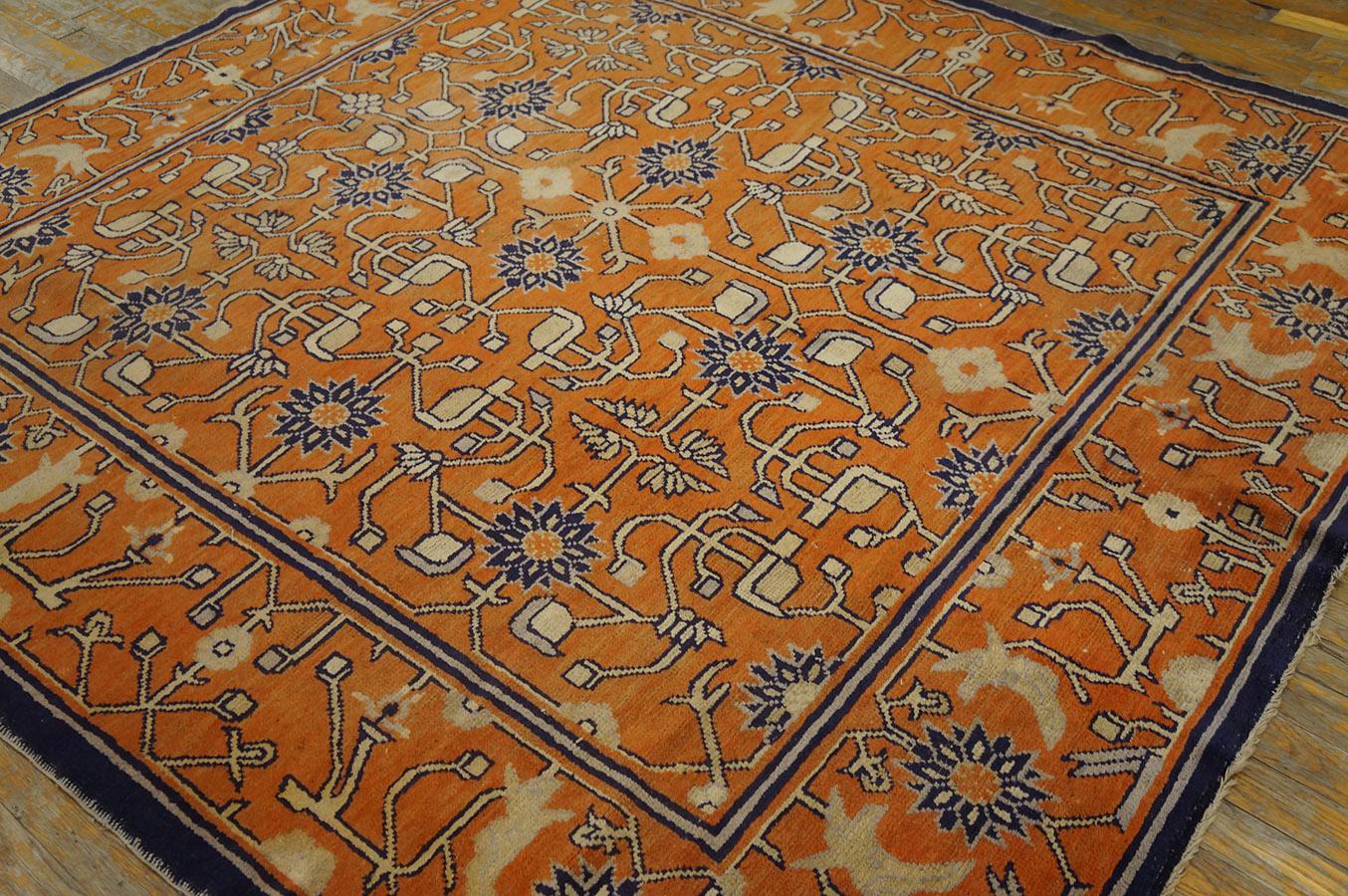 Wool 19th Century W. Chinese Gansu Carpet ( 6'2