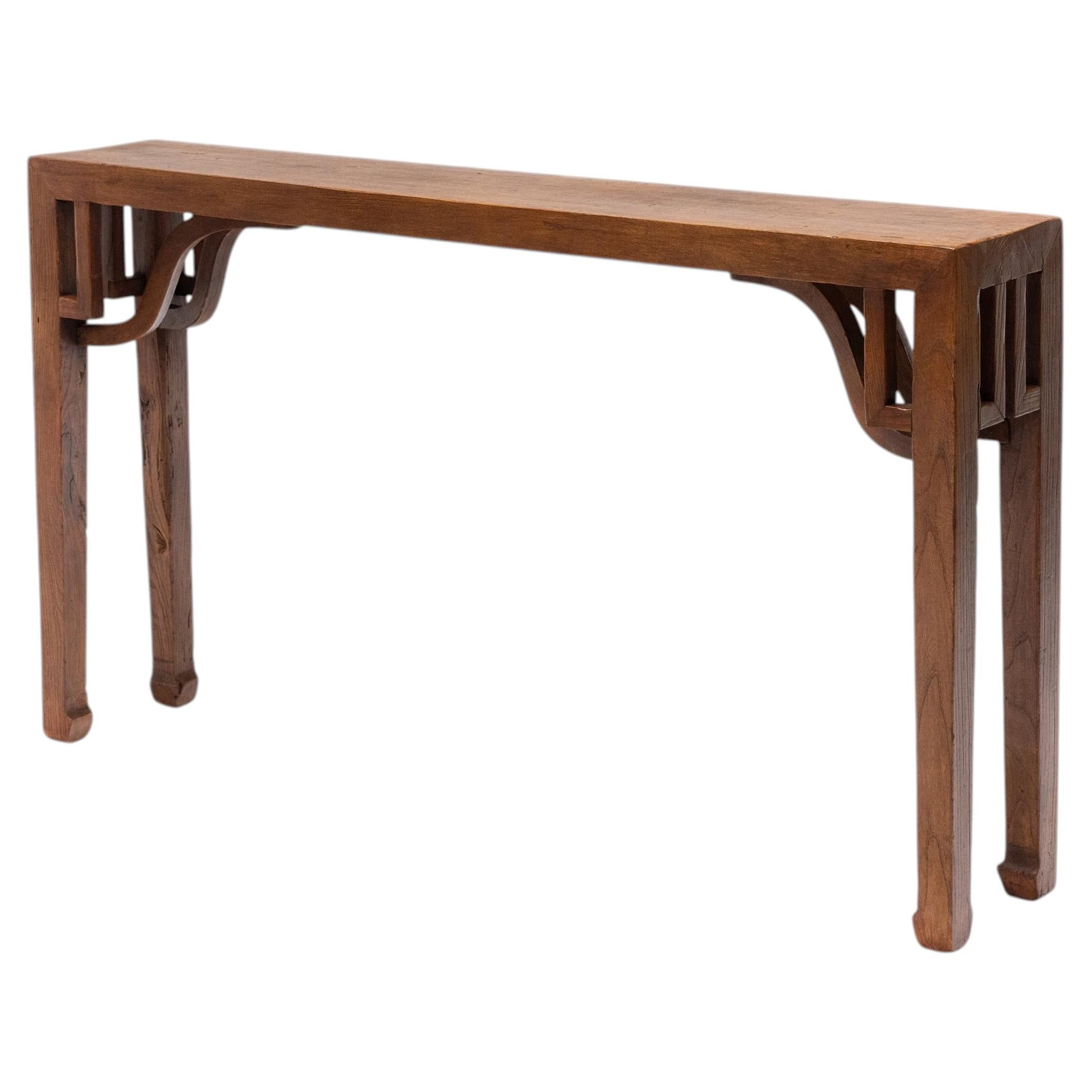 Antique Chinese Keyhole Spandrel Console Table, 19th Century