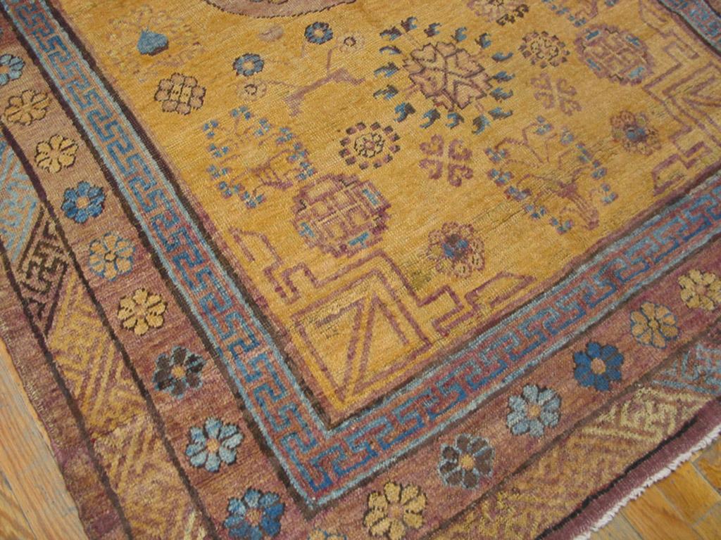 Hand-Knotted Early 19th Century Central Asian Chinese Khotan Carpet (4'10