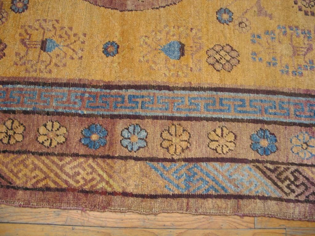 Wool Early 19th Century Central Asian Chinese Khotan Carpet (4'10