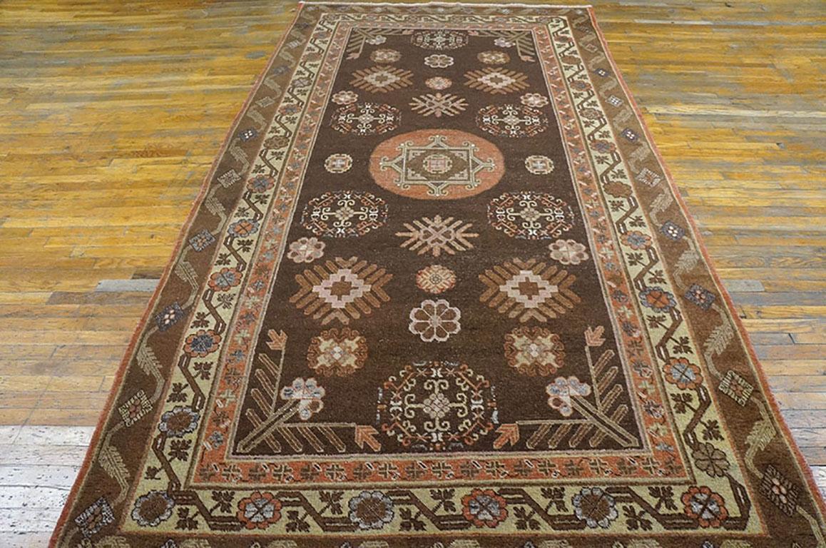 Hand-Knotted Early 20th Century Central Asian Chinese Khotan Carpet (5'8