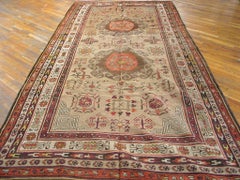 1890s Straw Medallion Central Asian Khotan Carpet 6'9"x13'3" Knotted Wool Rug
