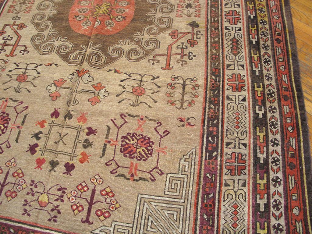 Hand-Knotted Late 19th Century Central Asian Khotan Carpet ( 6'9