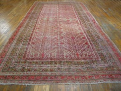 1920s Ivory Rustic Antique Central Asian Khotan Carpet 8'8" x 18'4" Wool Rug