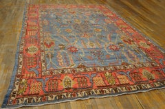 1880s Blue Pink Antique Central Asian Silk Khotan "Kashgar" Carpet 9' x 13' Rug