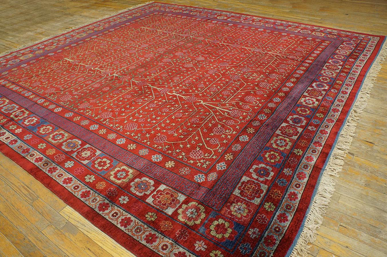 Early 19th Century Central Asian Chinese Khotan Silk Carpet 
11'2'' x 11'4'' - 340 x 345 