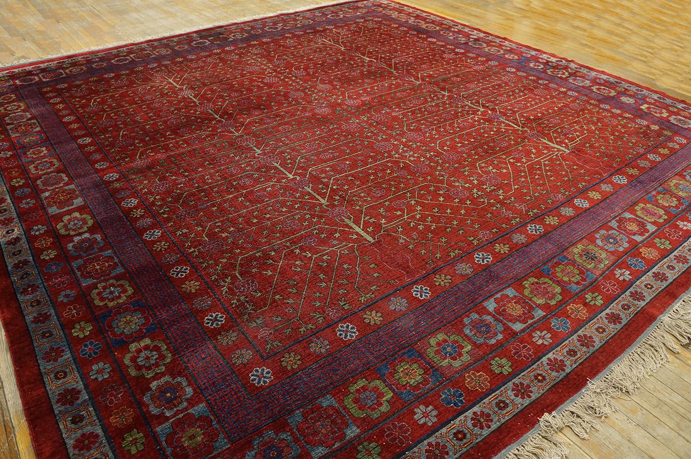 Hand-Knotted Early 19th Century Central Asian Chinese Khotan Silk Carpet For Sale