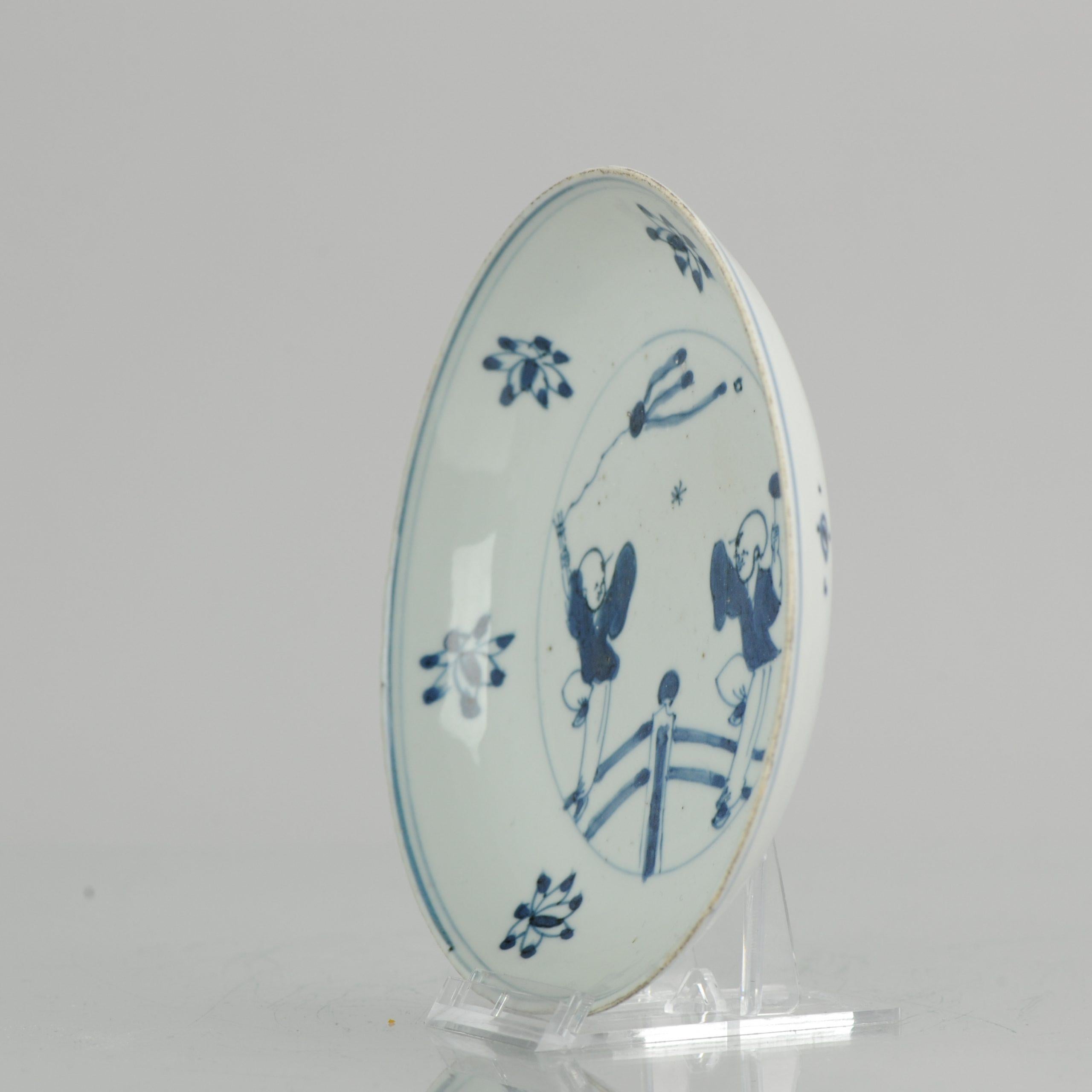 A very nicely decorated plate. A late Ming Ksometsuke porcelain dish, Tianqi or Chongzhen period 1621-1644.
Painted with a deer, monkey, butterfly, bird and pine tree.

For similar examples of this listing see:

Butz, Herbertm, M. & Kawahara,